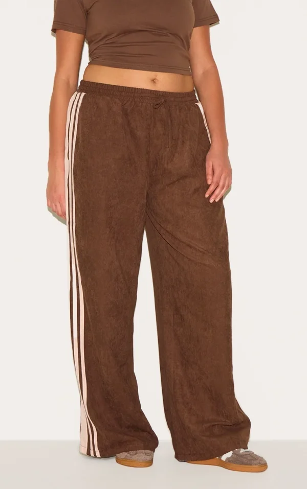 Plus Brown Peachskin Contrast Stripe Wide Leg Pants