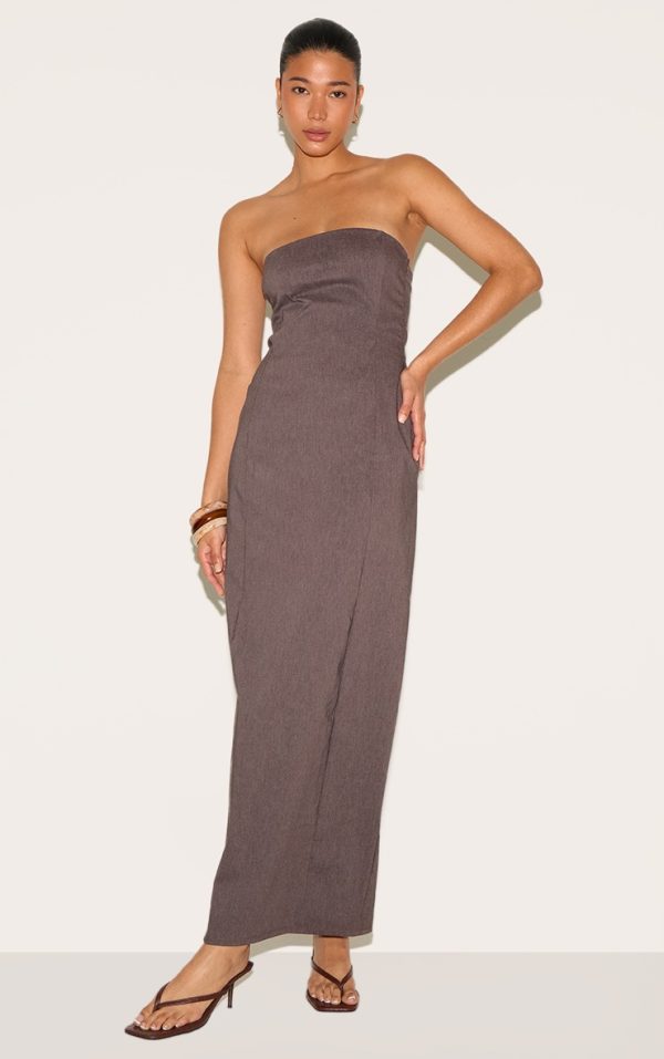 Chocolate Stretch Woven Bandeau Column Maxi Dress