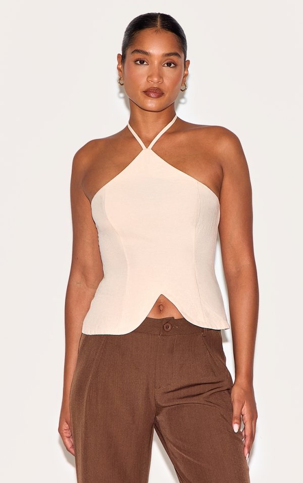 Almond Halterneck Long Top