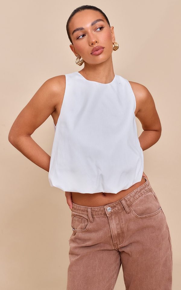 White Bubble Hem Top