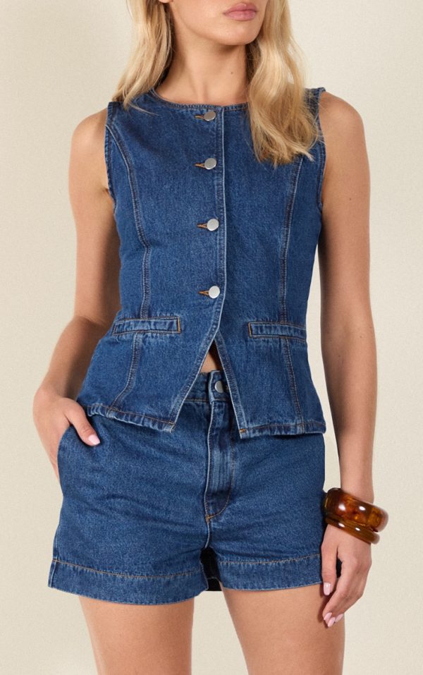 Dark Blue High Waist Tailored Denim Shorts