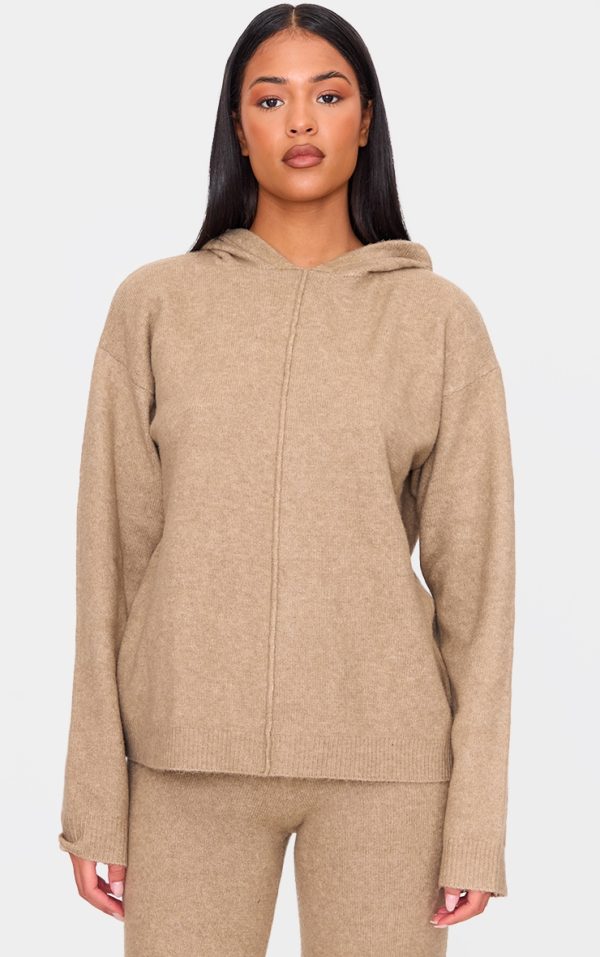 Tall Light Mocha Soft Knit Oversized Hoodie