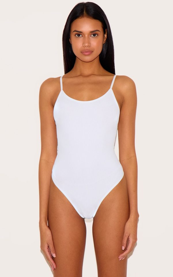 White Seamless Rib Lingerie Bodysuit
