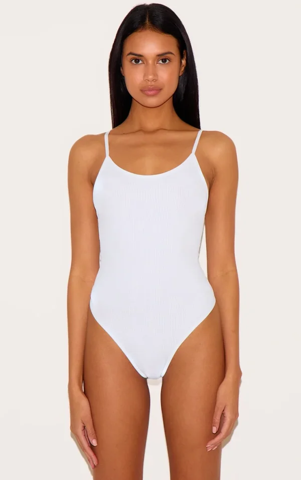 White Seamless Rib Lingerie Bodysuit