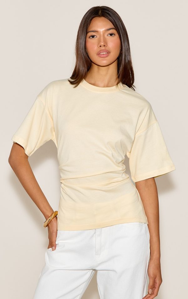 Butter Yellow Ruched Side Detail T Shirt