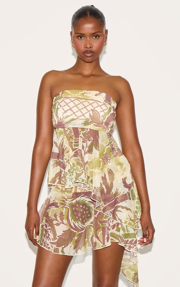 Brown Printed Drape Mini Skirt