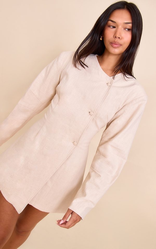 Natural Premium Linen Cinched Waist Cocoon Sleeve Mini Dress
