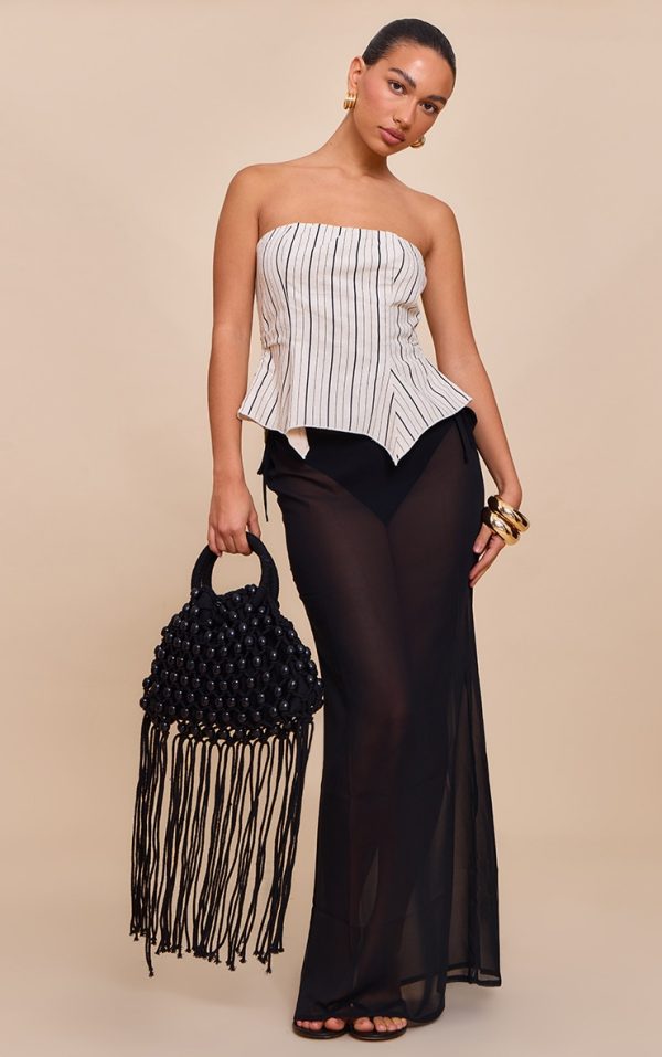 Black Sheer Low Rise Maxi Skirt