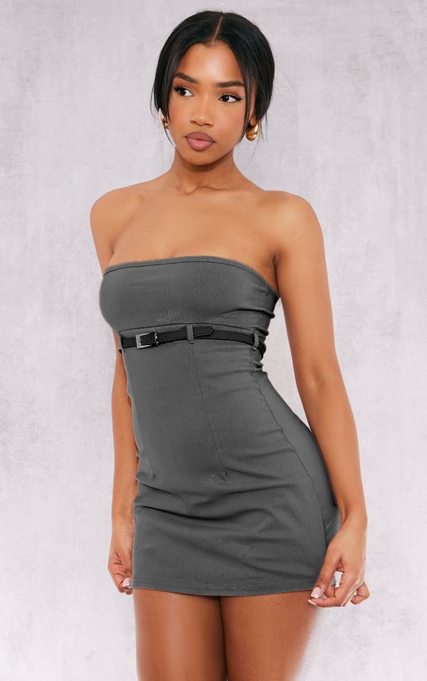 Grey Stretch Woven Belt Front Skort Romper