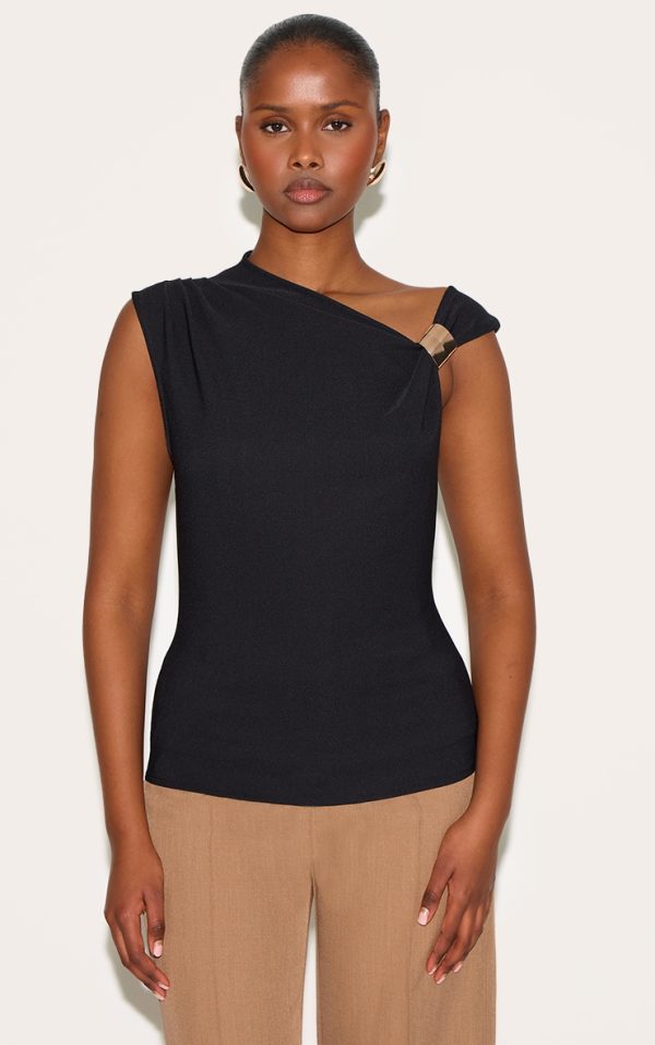 Black Asymmetric Trim Detail Long Top