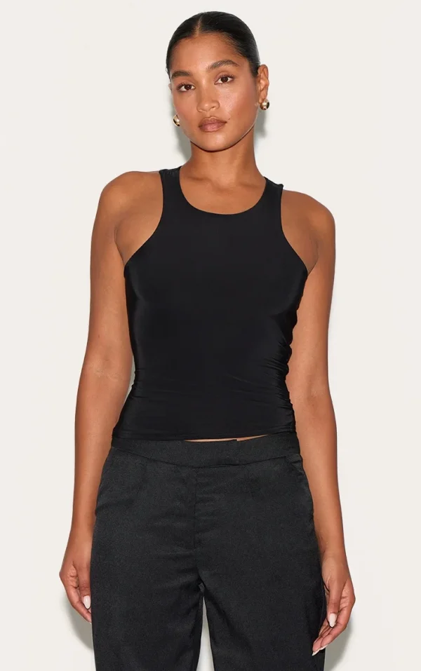 Black Soft Touch Asymmetric Hem Racer Vest