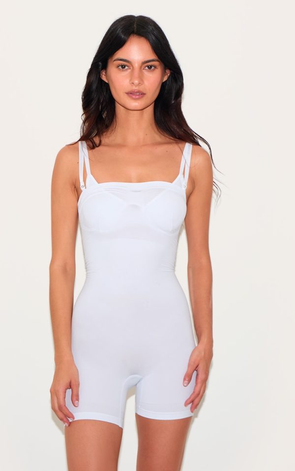 White Bandeau Removable Strap Shapewear Bodysuit