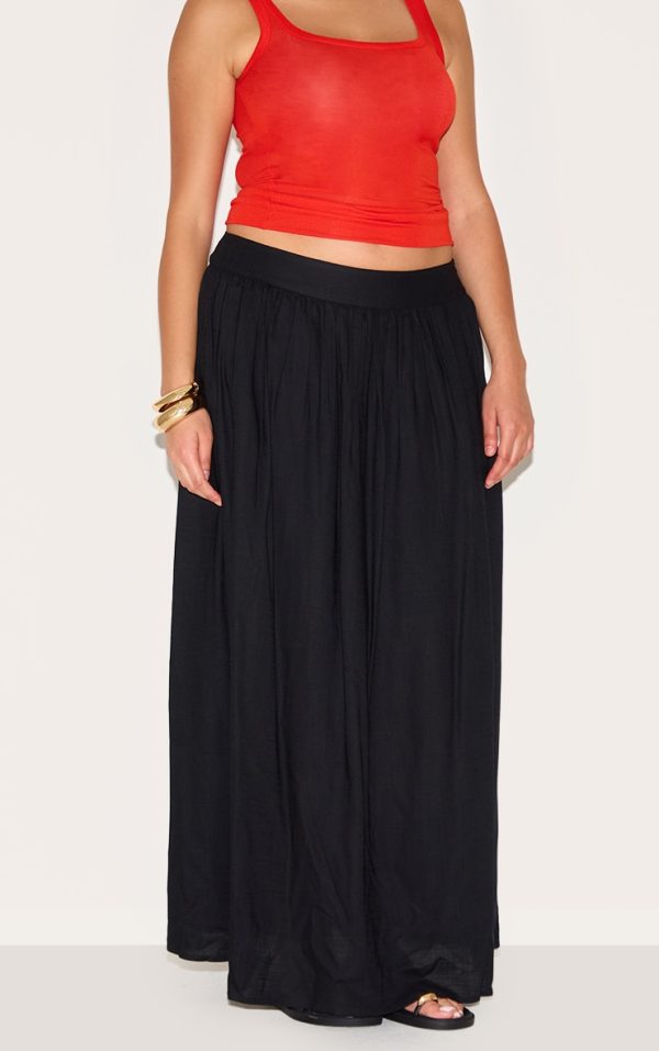 Plus Black Cotton Pleated Maxi Skirt