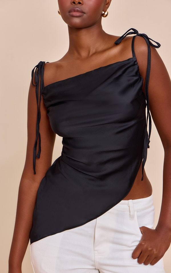 Black Satin Sheer Asymmetric Cami