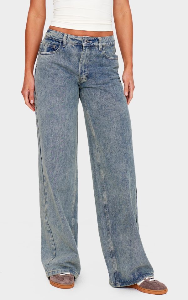 Tall Vintage Washed Mid Rise Wide Leg Jeans