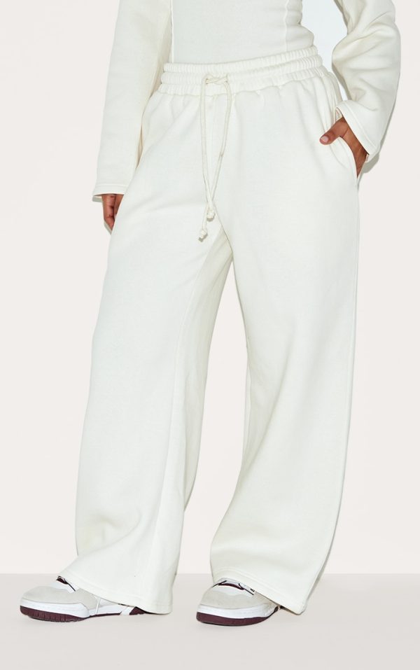 Petite Cream Wide Leg Elastic Waist Drawstring Sweatpants