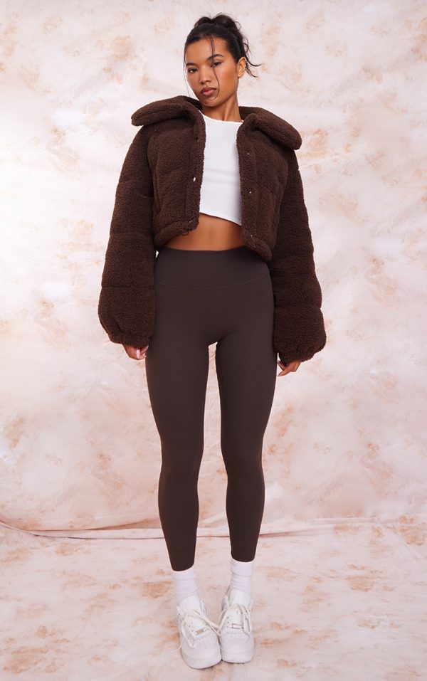 Chocolate Borg Cropped Puffer Coat
