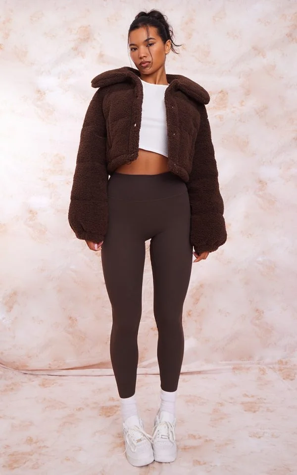 Chocolate Borg Cropped Puffer Coat