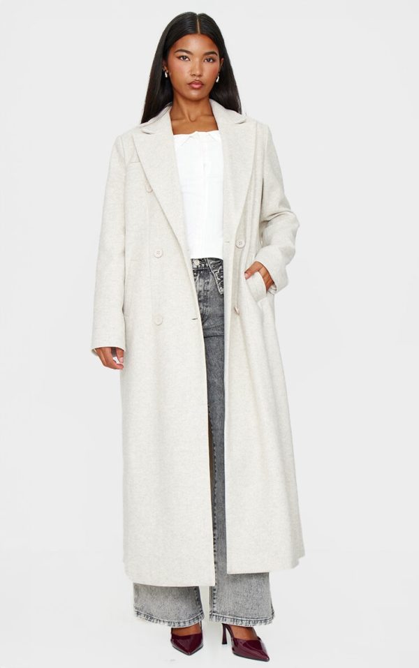 Ecru Wool Look Oversized Drop Shoulder Maxi Coat