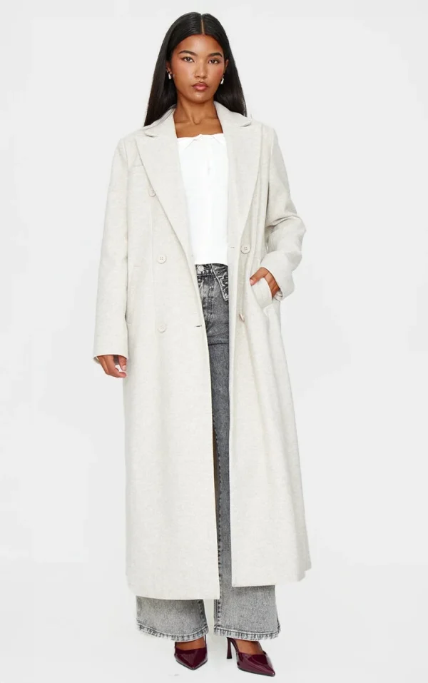 Ecru Wool Look Oversized Drop Shoulder Maxi Coat