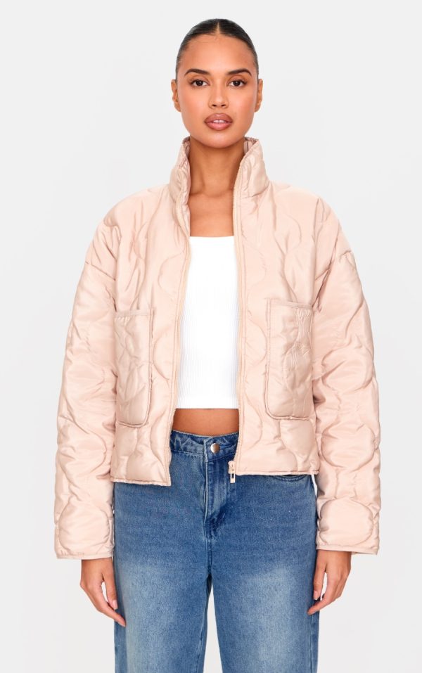 Stone Padded Wave Funnel Neck Jacket
