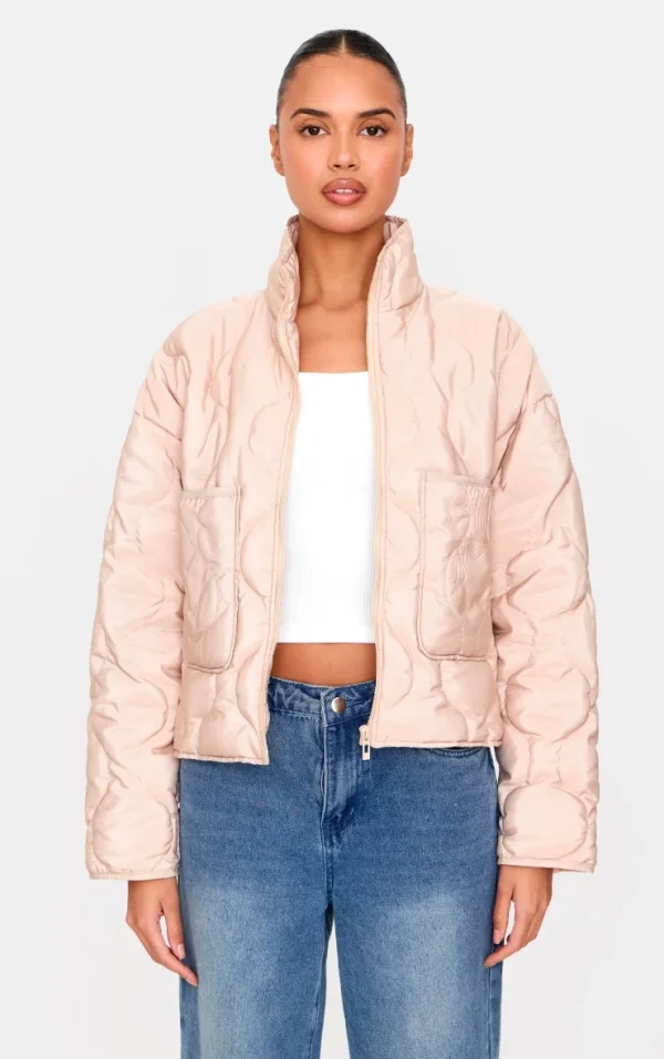 Stone Padded Wave Funnel Neck Jacket