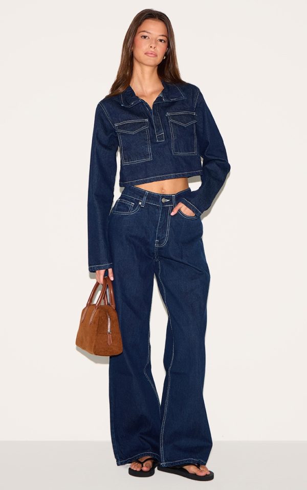 Indigo Contrast Stitch Slouchy Wide Leg Jean