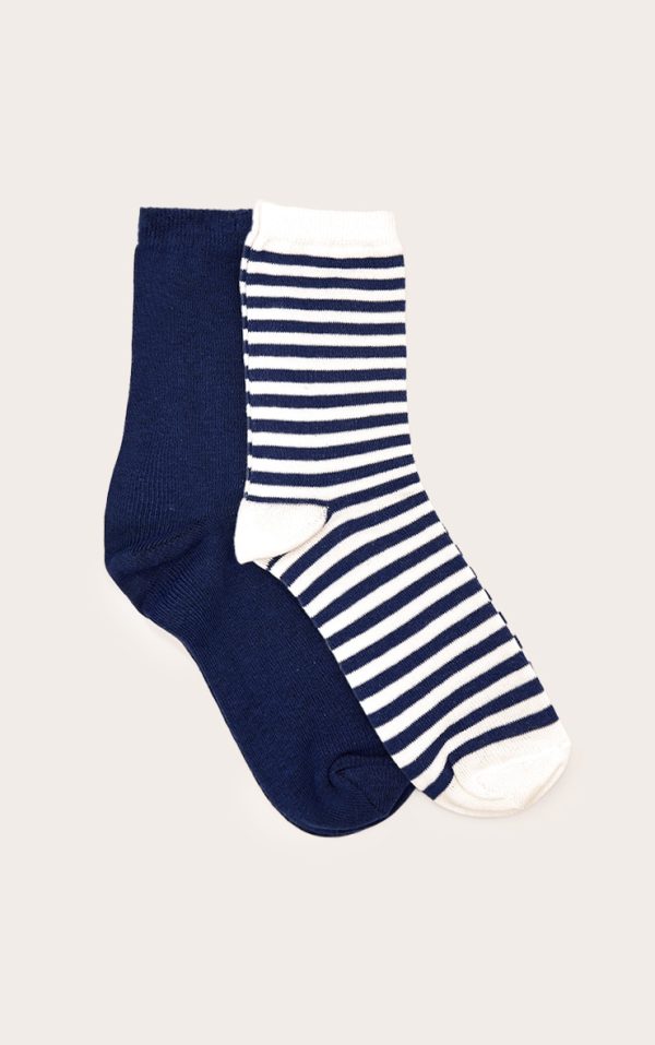 Navy 2 Pack Striped Ankle Socks