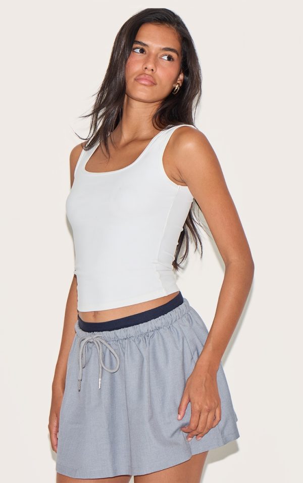Charcoal Tailored Woven Boxer Detail Drawstring Mini Skirt