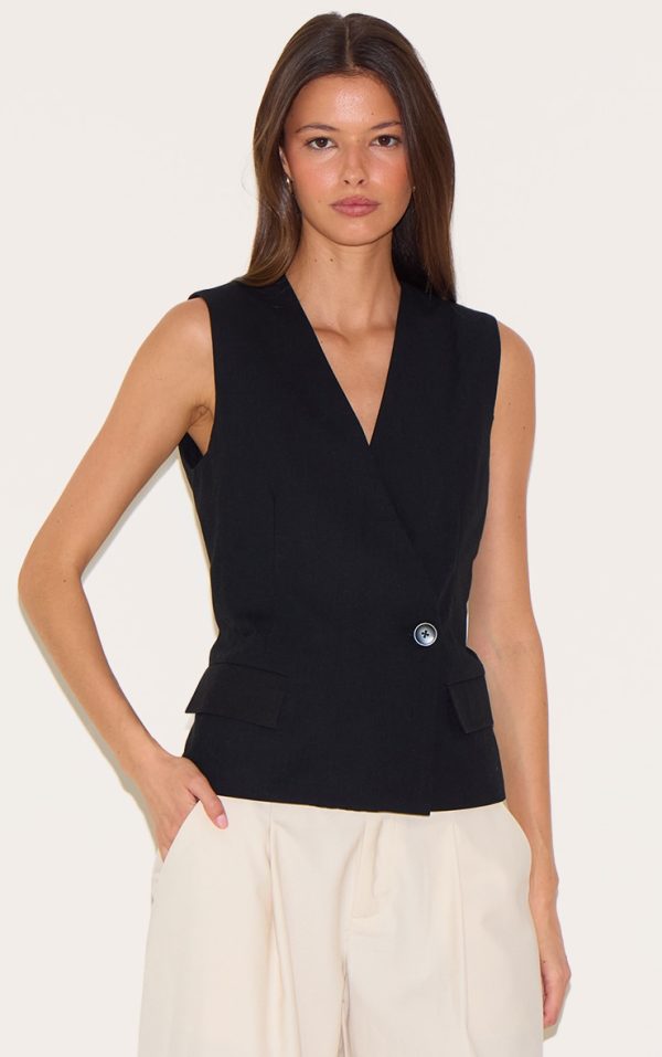 Black  Boxy Asymmetric Vest
