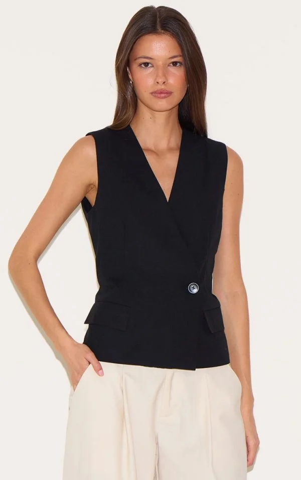 Black  Boxy Asymmetric Vest