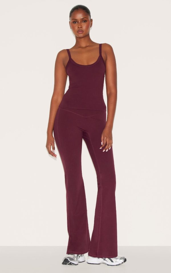 Burgundy Sculpt Wrap Waist Yoga Pants