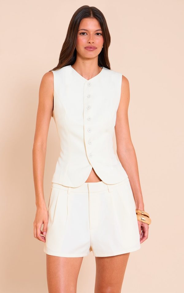 Cream Tailored Woven Vest
