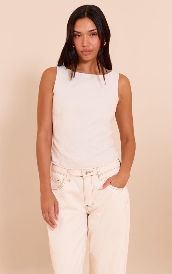 Cream Faux Suede Boatneck Top