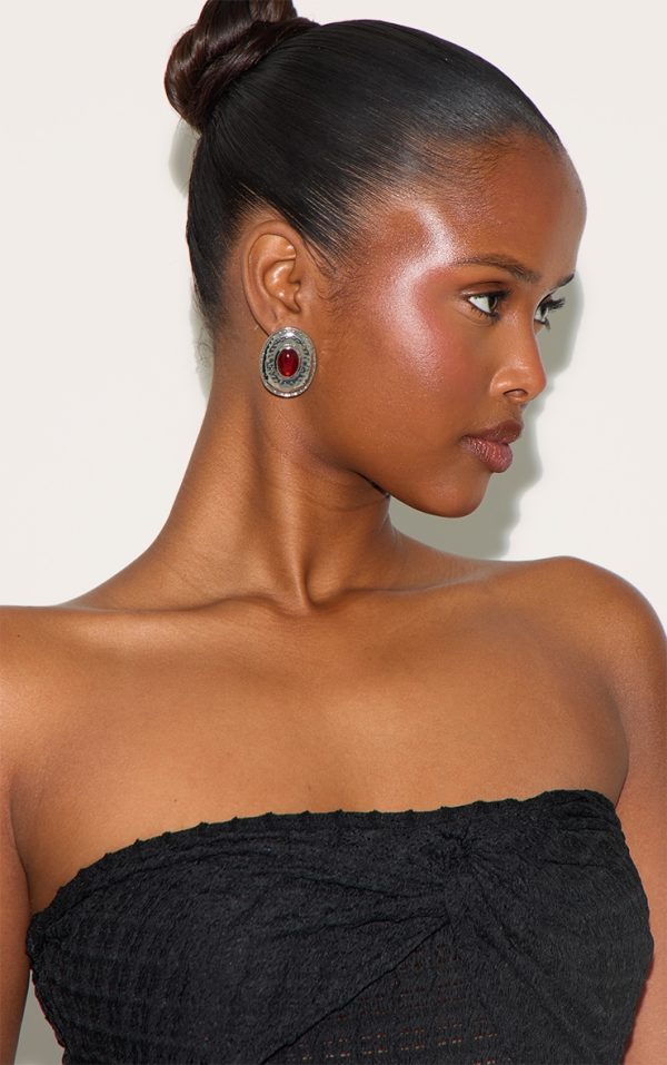 Silver Abstract Resin Center Statement Earrings