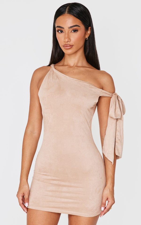 Petite Stone Faux Suede Tie Detail Mini Dress