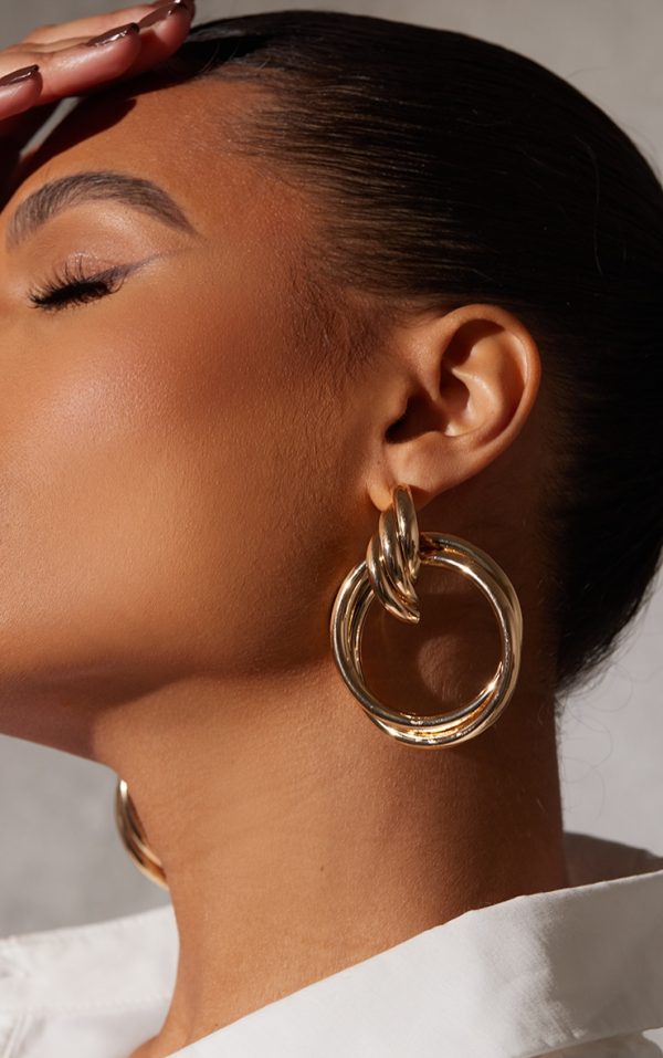 Gold Twist Hoop Statement Earrings