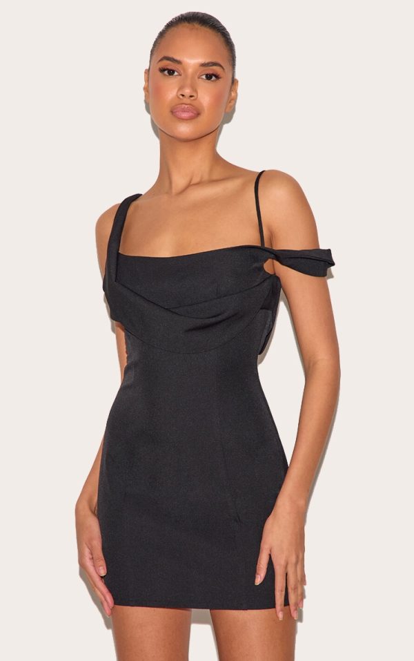 Black Woven Drape Mini Dress