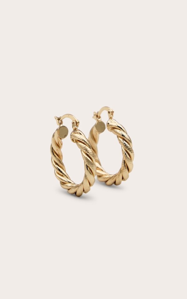 Gold Rope Twist Textured Hoop Earrings