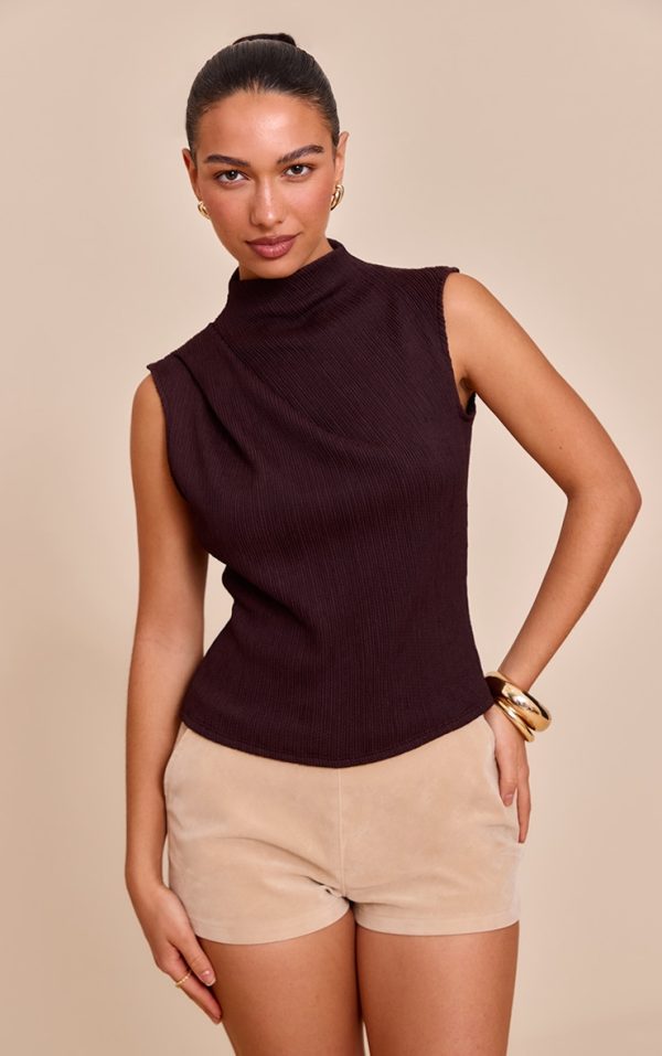 Chocolate Textured Ruched Detail Long Top
