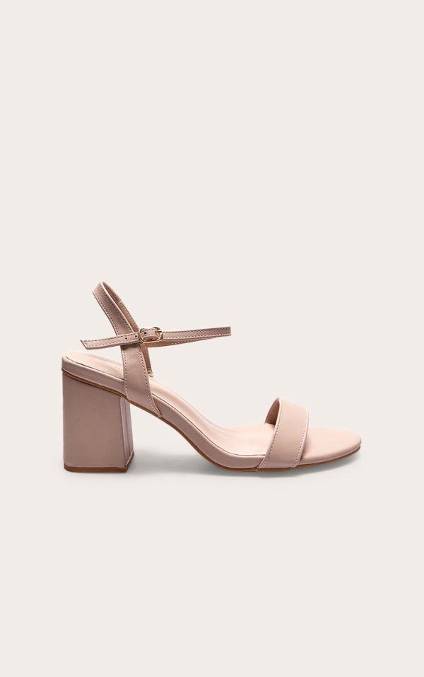 Nude PU Basic Strap Detail Low Heeled Sandals