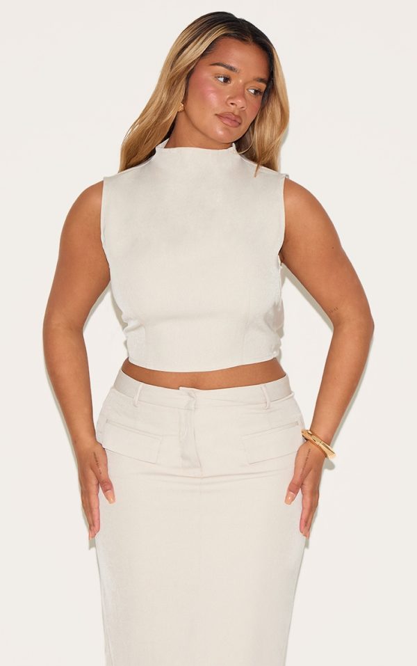 Shape Stone Tailored High Neck Curved Hem Top