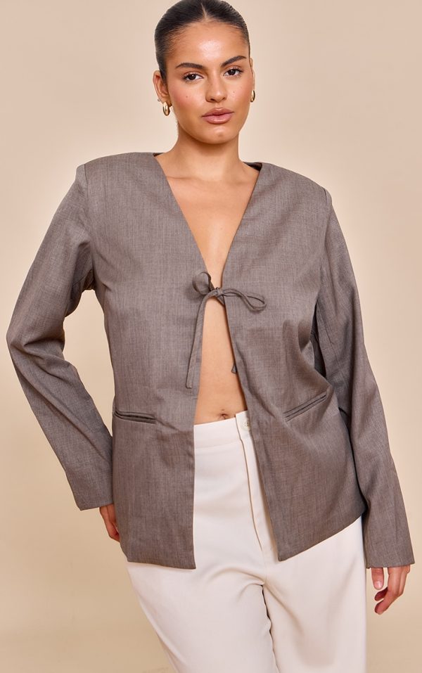 Plus Mushroom Tie Up Boxy Blazer