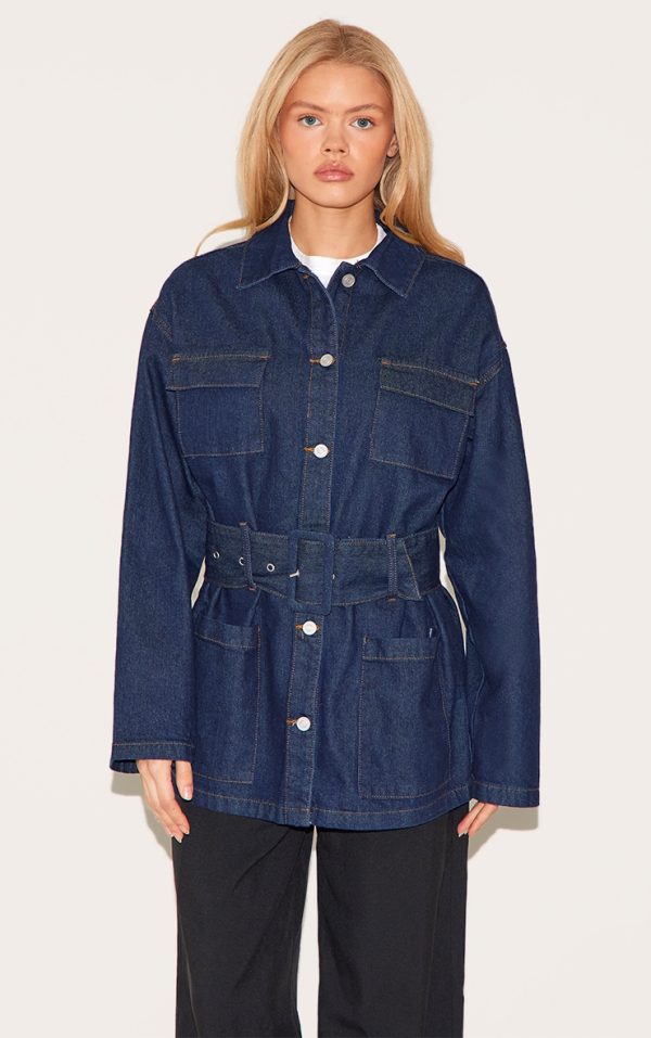 Indigo Oversized Belted Denim Jacket