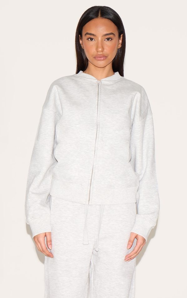 Petite Ash Grey Zip Through Sweatshirt