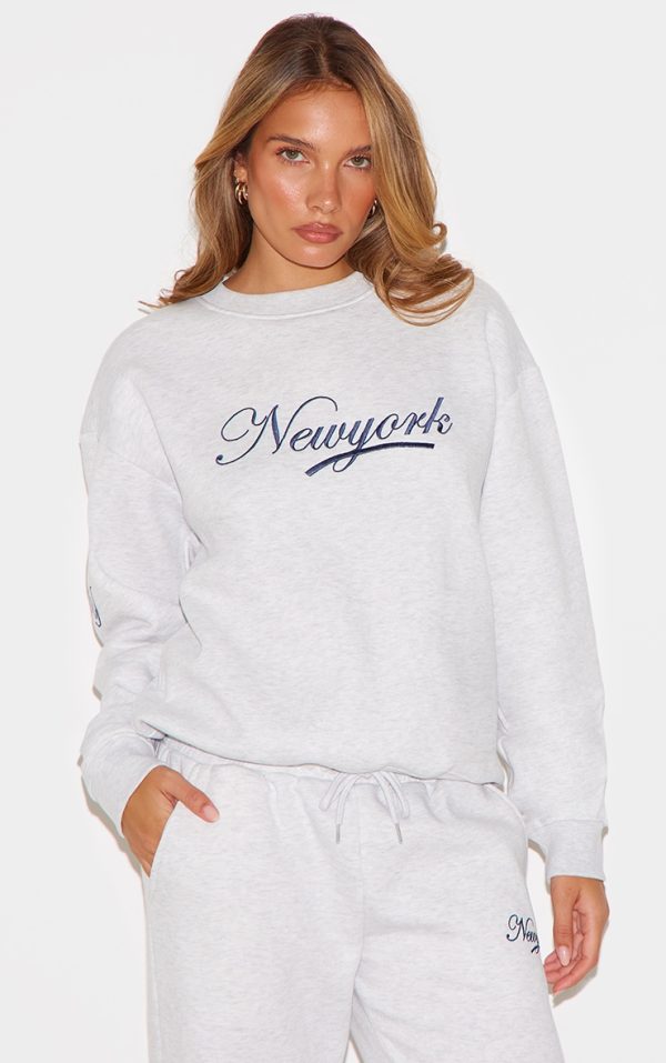 Ash Grey New York Embroidered Boxy Sweat