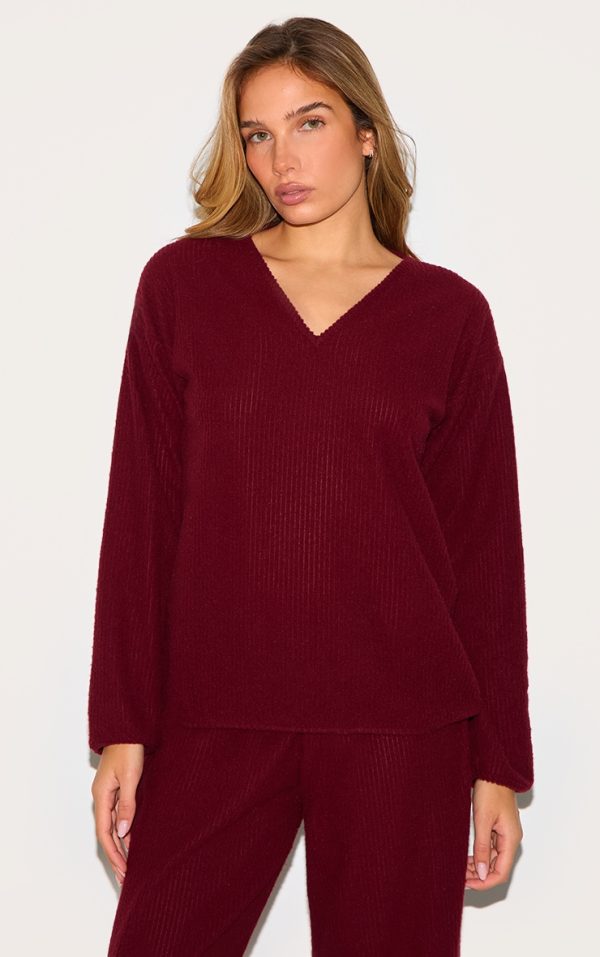 Burgundy Soft Rib Slouchy Long Top