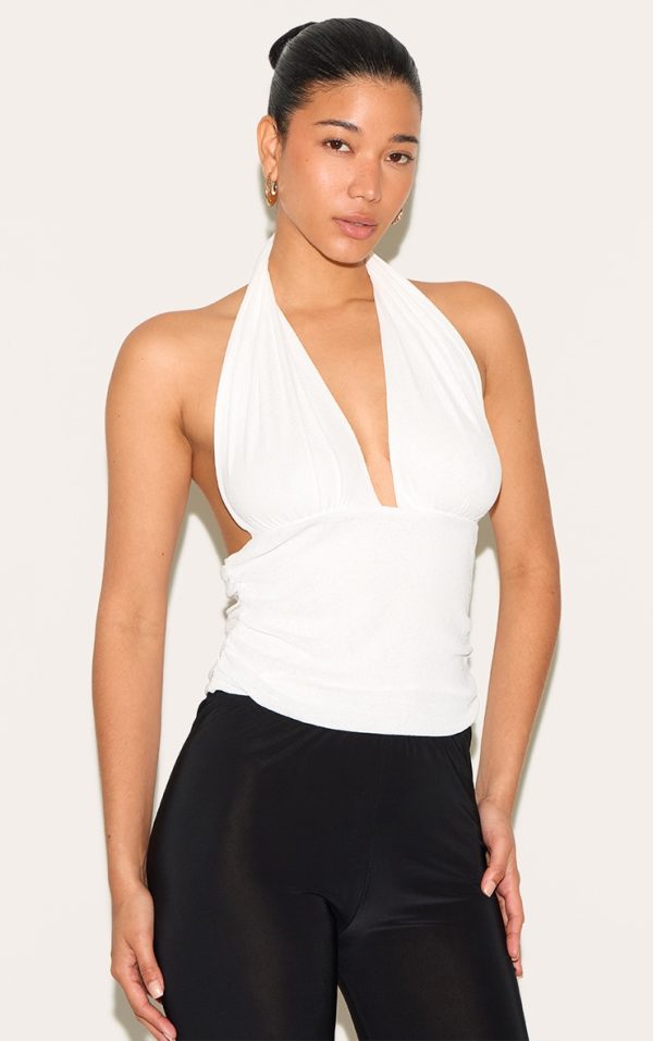 White Burnout Mesh Halter Neck Long Top
