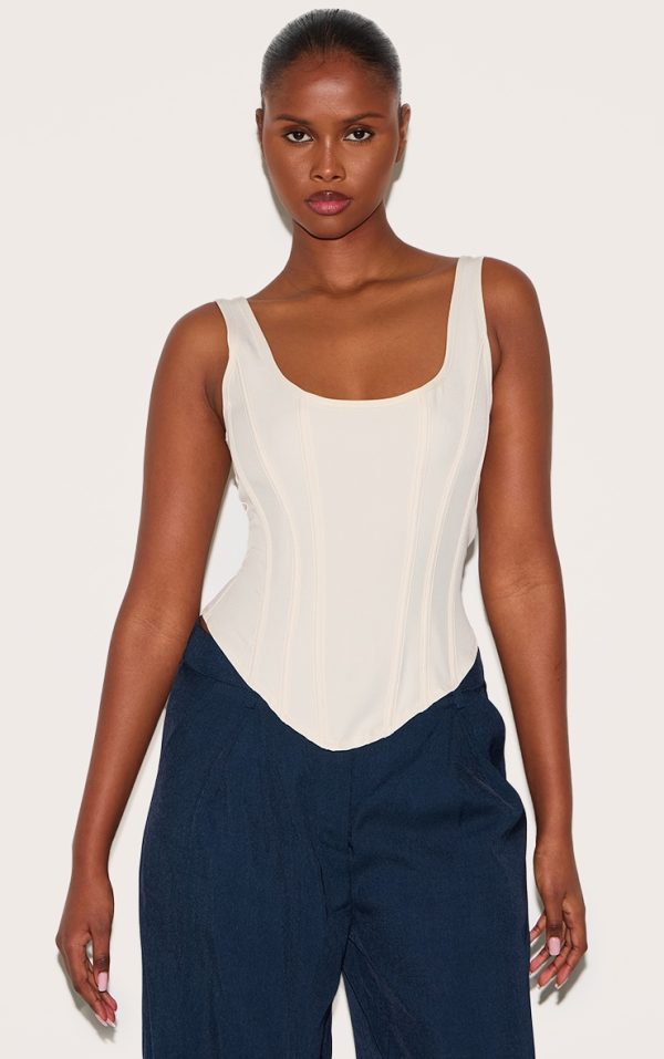 Cream Boned Dip Hem Longline Corset