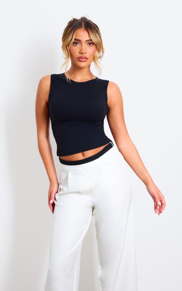 Black Contour Crew Neck Fitted Vest Top